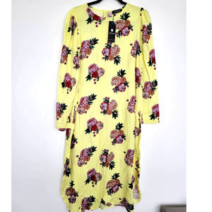 Appleline Yellow Floral Tesettur Elbise Midi Long Sleeve Dress Women Sz Eu 44